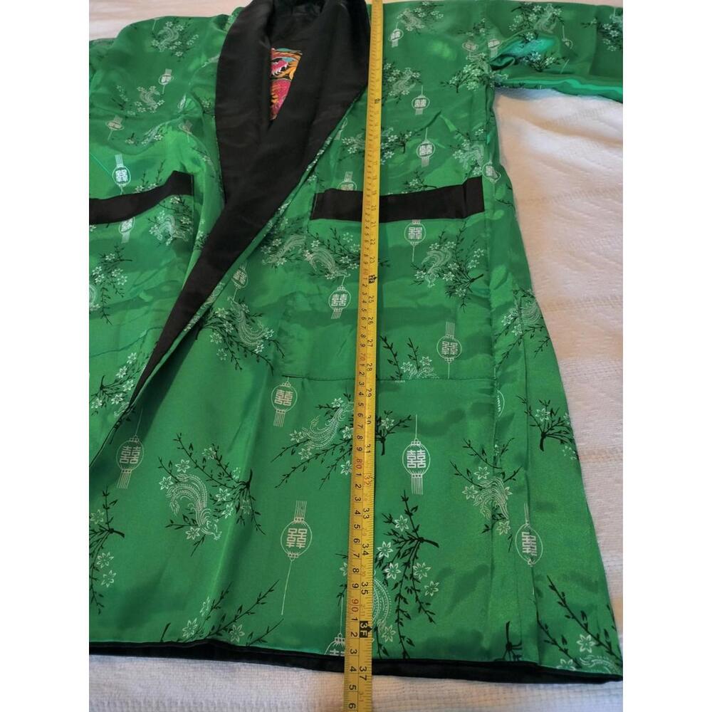 Reversible Satin Dragon Kimono Robe Green & Black Embroidered Vintage Style M - Picture 3 of 14